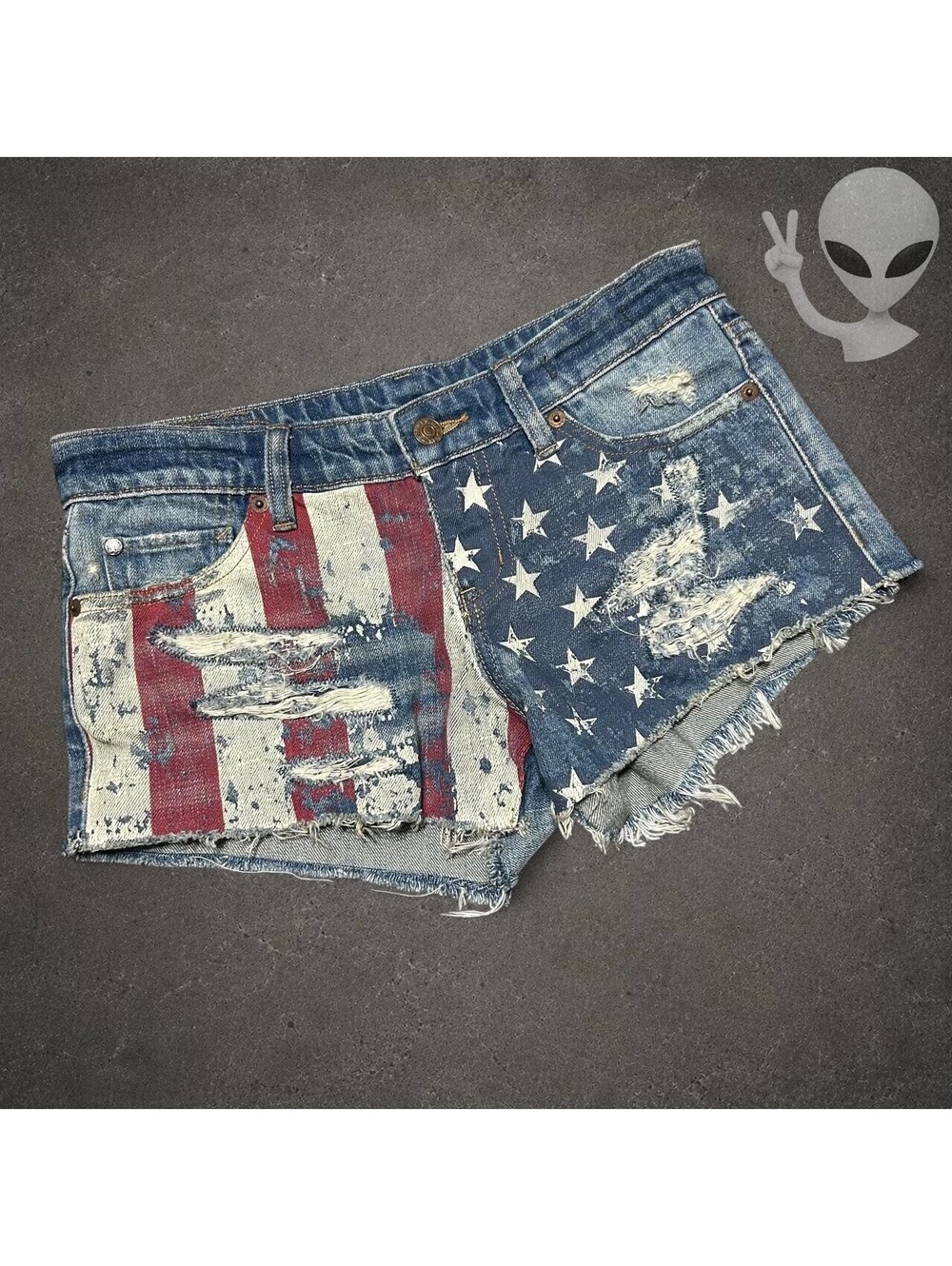 Denim & Supply Ralph Lauren USA Flag Cut Off Denim Mini Shorts Size 27